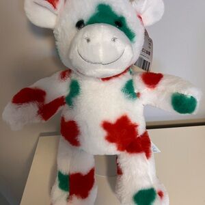 Build-A-Bear White Plush Cow with Red and Green Spots Christmas cow - read descr